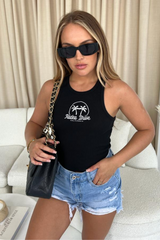 Rodeo Drive Embroidered Ribbed vest - Black