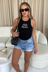 Rodeo Drive Embroidered Ribbed vest - Black