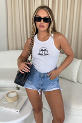 Rodeo Drive White Embroidered Ribbed vest