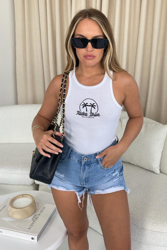 Rodeo Drive White Embroidered Ribbed vest