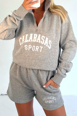 Calabasas grey 1/4 zip sweater short loungewear set