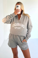 Calabasas grey 1/4 zip sweater short loungewear set