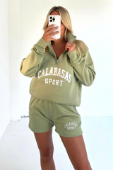 Calabasas sage 1/4 zip sweater short loungewear set