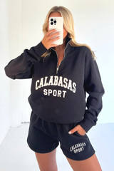 Calabasas black 1/4 zip sweater short loungewear set
