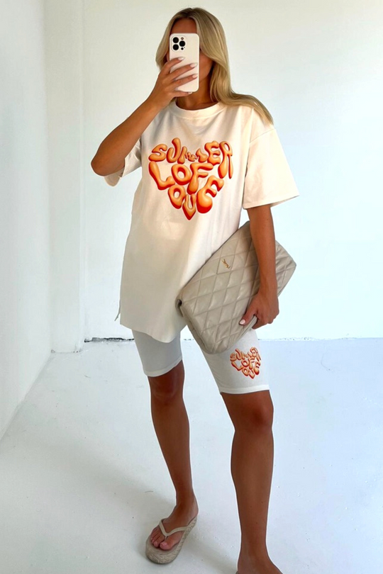 summer of love white printed cycling short co-ord