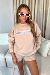 Saint Tropez Stone Printed Sweater Short Loungewear Set Loungewear