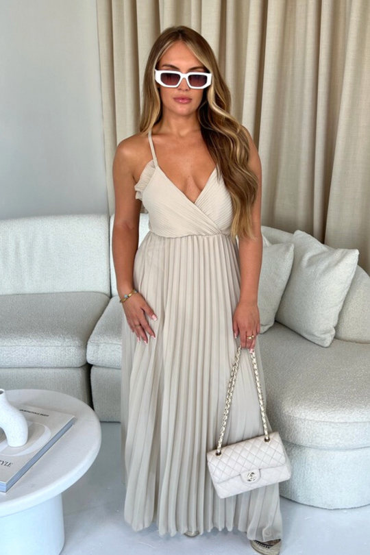 Nadine champagne pleated Maxi dress