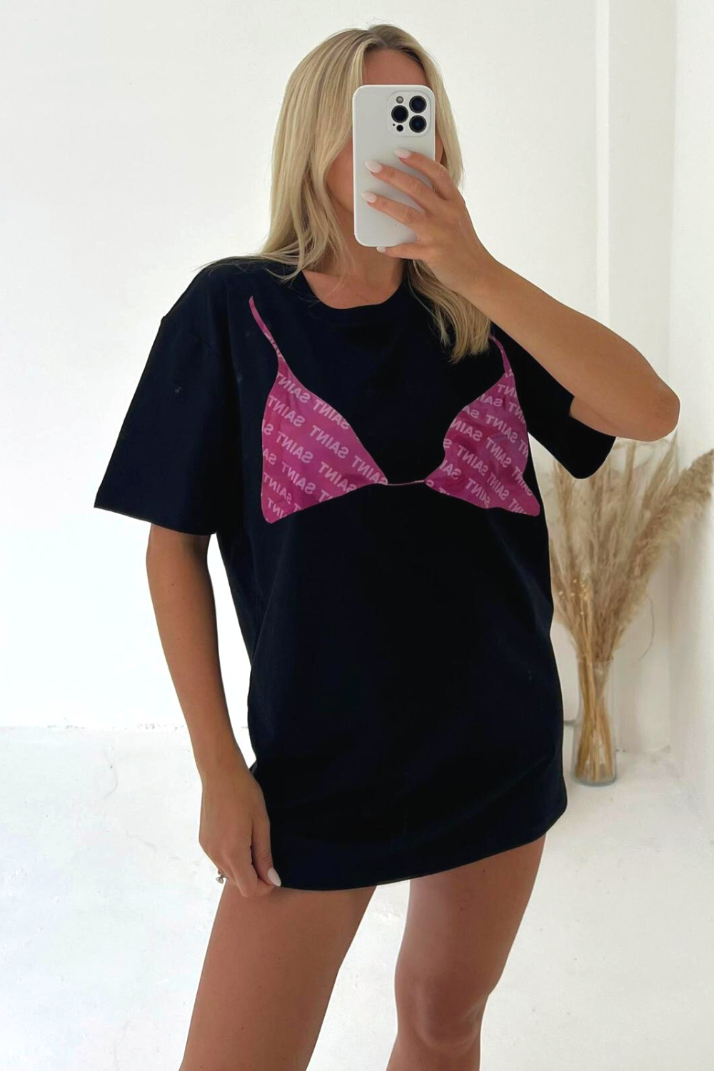 Bra black pink Print T shirt