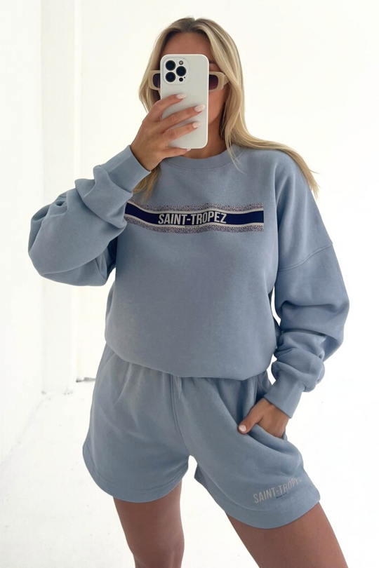 saint tropez baby blue printed sweater loungewear set