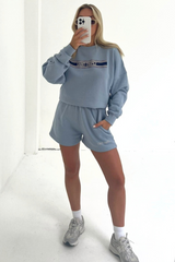saint tropez baby blue printed sweater loungewear set