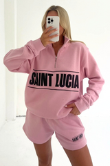 saint lucia baby pink printed 1/4 zip sweater loungewear set