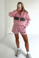 saint lucia baby pink printed 1/4 zip sweater loungewear set