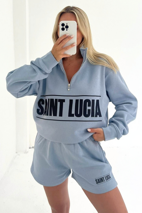 saint lucia baby blue printed 1/4 zip sweater loungewear set