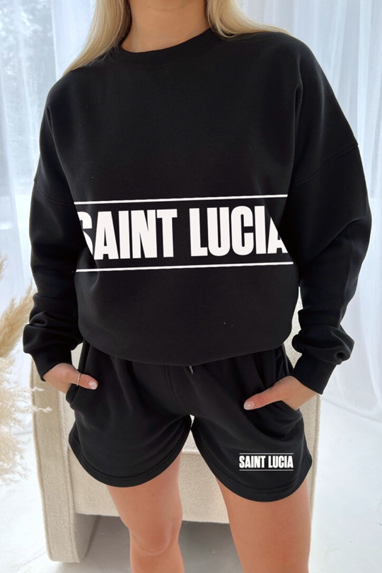 Saint Lucia black Printed sweater short loungewear set