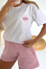 Blessed And Protected Baby Pink Printed Premium Short T-Shirt Coord Co Ord