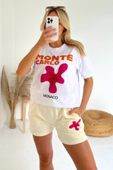 Monte Carlo White & Ecru Printed Premium Short Tee Coord Co Ord
