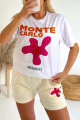 Monte Carlo White & Ecru Printed Premium Short Tee Coord Co Ord
