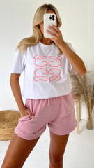 Gg Pink Embroidered Premium Short T-Shirt Coord Co Ord