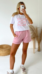 Gg Pink Embroidered Premium Short T-Shirt Coord Co Ord