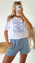 Gg Blue Embroidered Premium Short T-Shirt Coord Co Ord