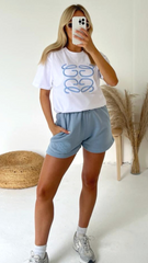 Gg Blue Embroidered Premium Short T-Shirt Coord Co Ord