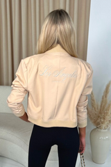 Los Angeles Nude Embroidered Cropped Bomber Jacket