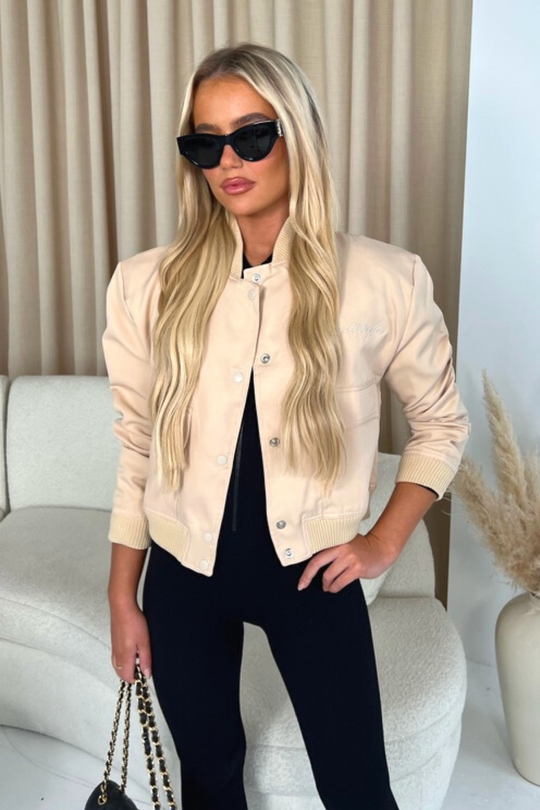 Los Angeles nude embroidered cropped bomber jacket