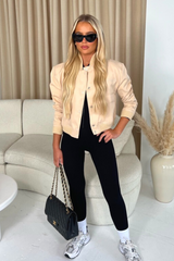 Los Angeles Nude Embroidered Cropped Bomber Jacket