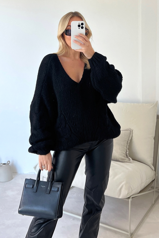 Evie black cable knit jumper