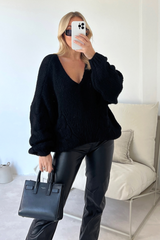 Evie black cable knit jumper