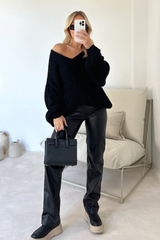 Evie black cable knit jumper