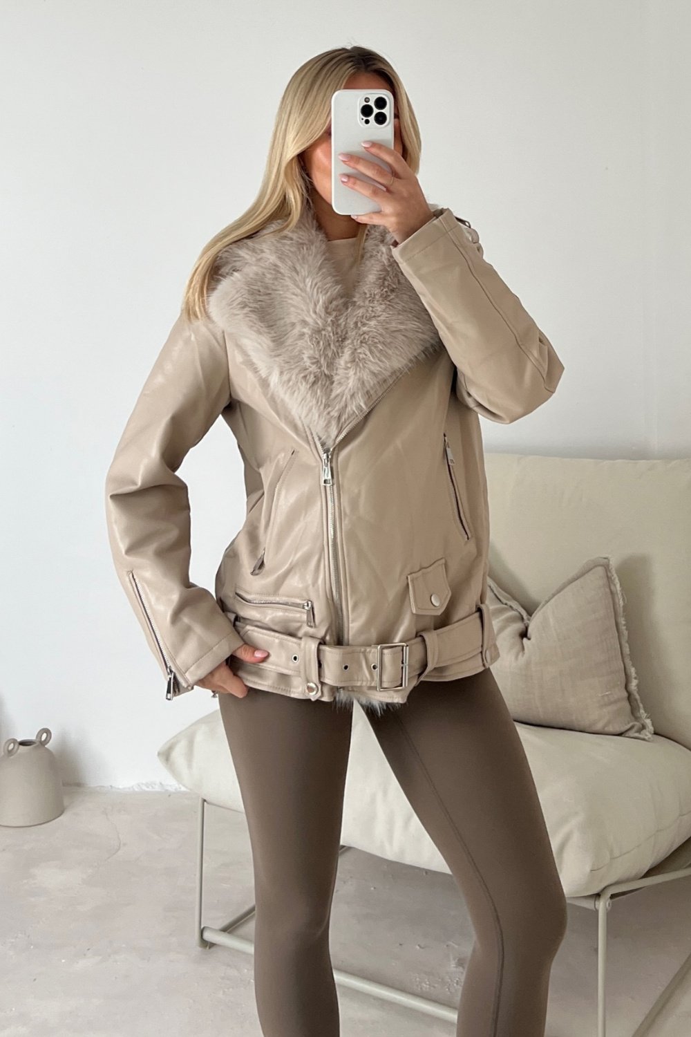 Fake fur biker jacket discount