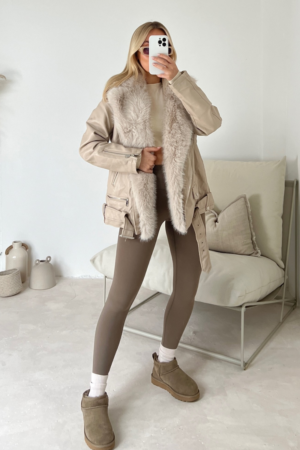 sammy beige faux fur biker jacket – Glamify Famous For
