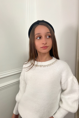 Mini bobbie cream pearl neck knitted sweater