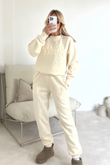 Take it easy ecru embroidered sweater joggers premium loungewear