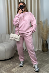 Take it easy baby pink embroidered sweater joggers premium loungewear