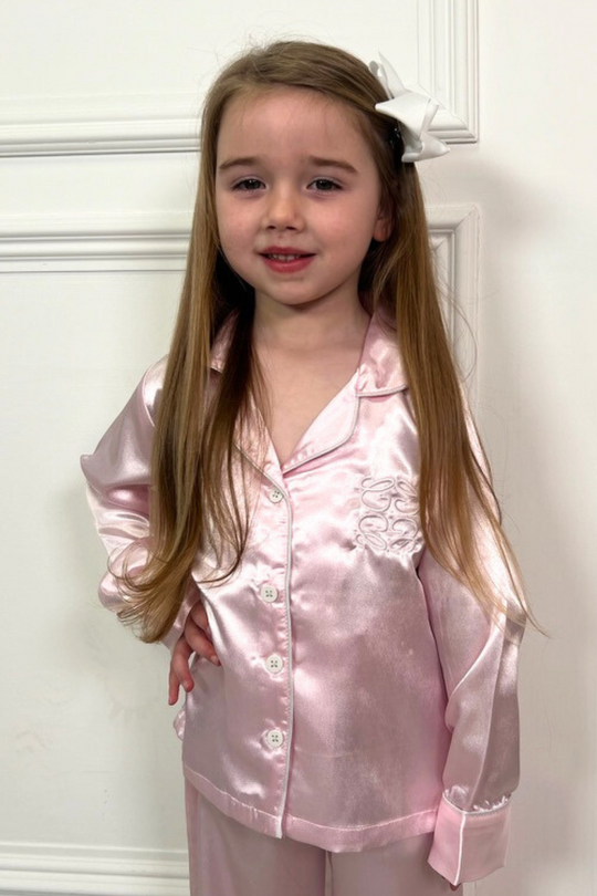 Mini Gege baby pink Satin embroidered Pyjamas