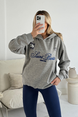 Saint Barts embroidered melange grey hoodie and navy legging set