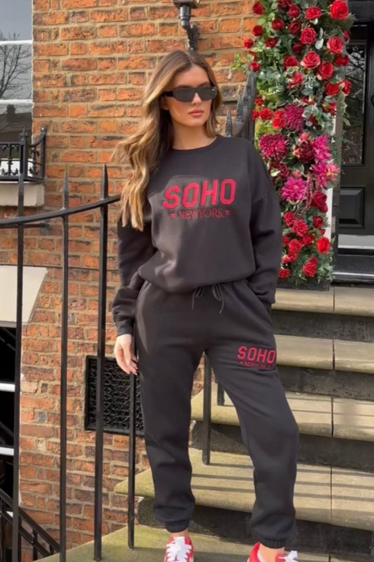 Soho black embroidered sweater joggers loungewear
