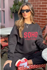 Soho black embroidered sweater joggers loungewear