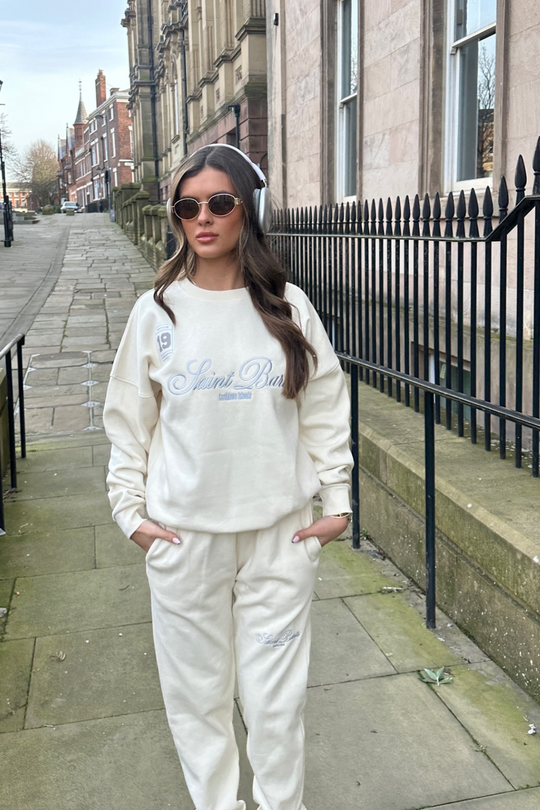 Saint Barts ecru embroidered sweater joggers loungewear