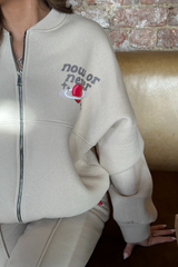 Now or never bone printed bomber jacket and straight leg jogger