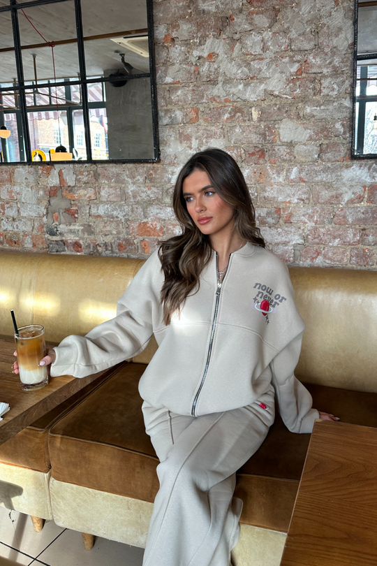 Now or never bone printed bomber jacket and straight leg jogger