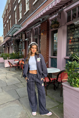 To the moon steel grey printed bomber jacket and straight leg jogger