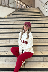 Malibu ecru & burgundy printed 3/4 sweater and legging set