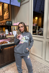 To the moon steel grey printed hoodie & jogger set