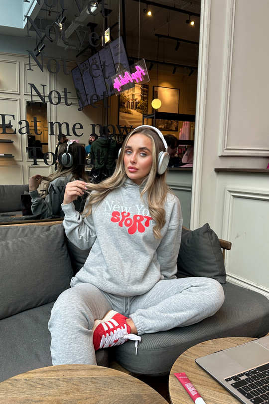 New York sport club melange grey printed hoodie joggers premium loungewear