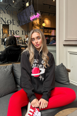 Now or never black printed hoodie and red legging set