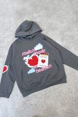 Match made steel grey printed premium relaxed hoodie