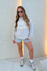 Lucky star bone embroidered applique relaxed hoodie